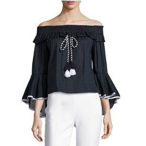 MISA Los Angeles Loris Off-the-Shoulder Top in Dark Blue